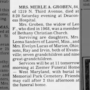 Obituary for MERLE A GROBEN